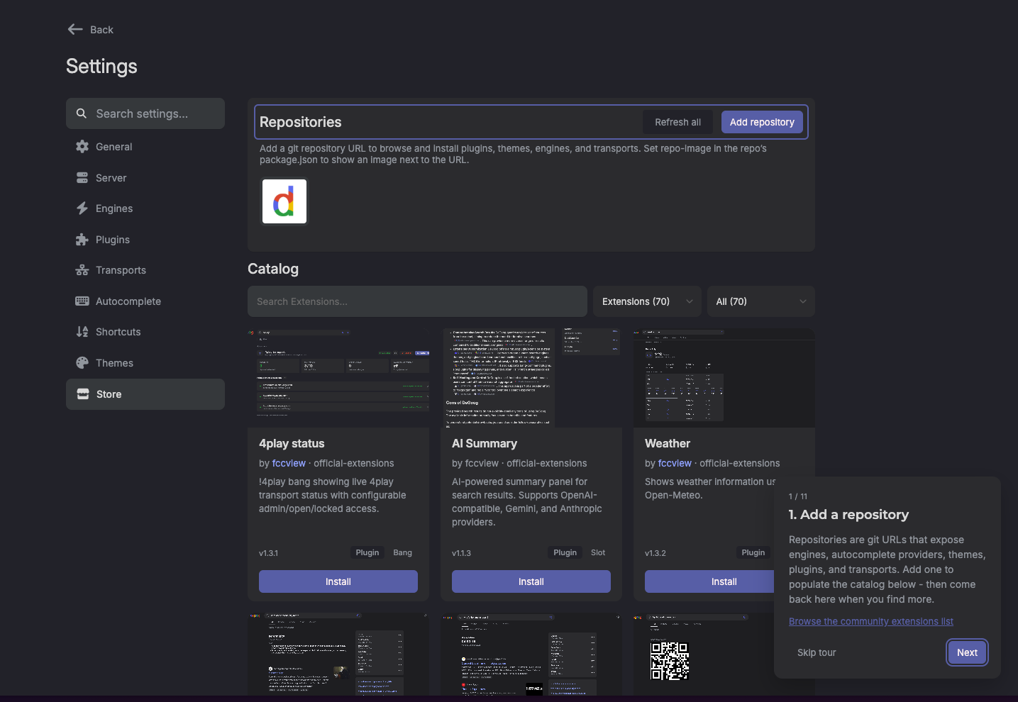 The first-run setup wizard highlighting the search bar.