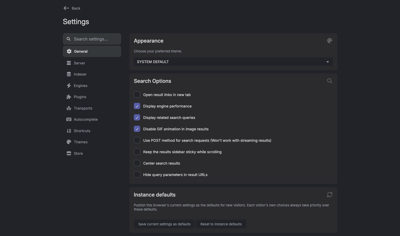 The settings page with its tab navigation.
